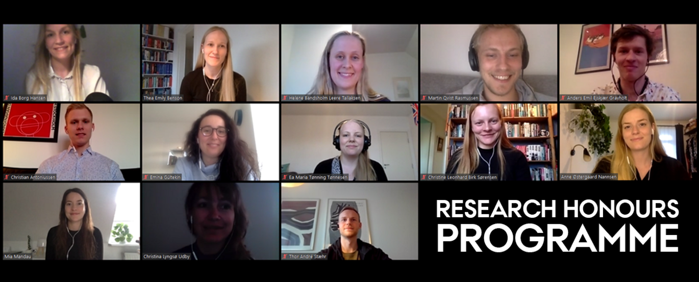 A class of students have completed the research-oriented honours programme for only the second time in the faculty’s history. On 16 April, 13 talented students graduated in a virtual event on Zoom. Photo: Simon Byrial Fischel.